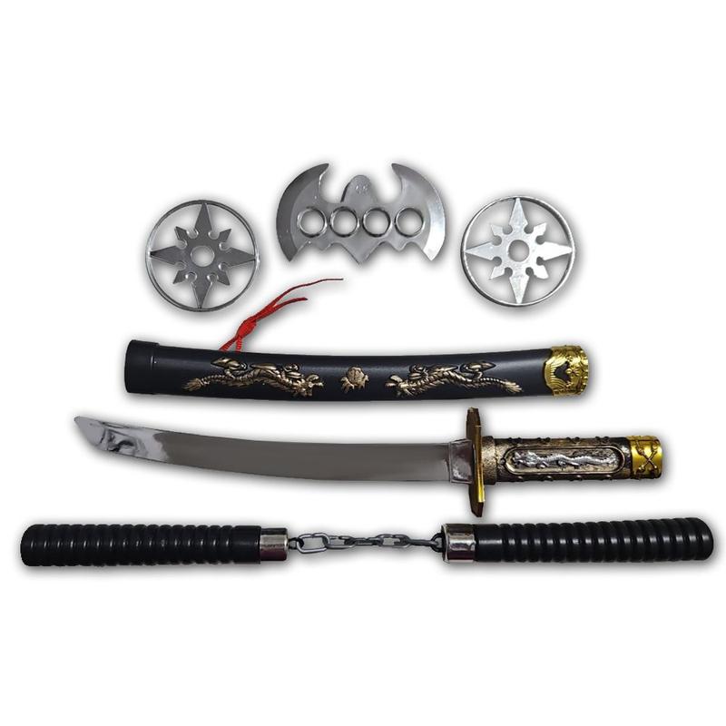 Kit Ninja Espada Katana Nunchako Shuriken Infantil Samurai